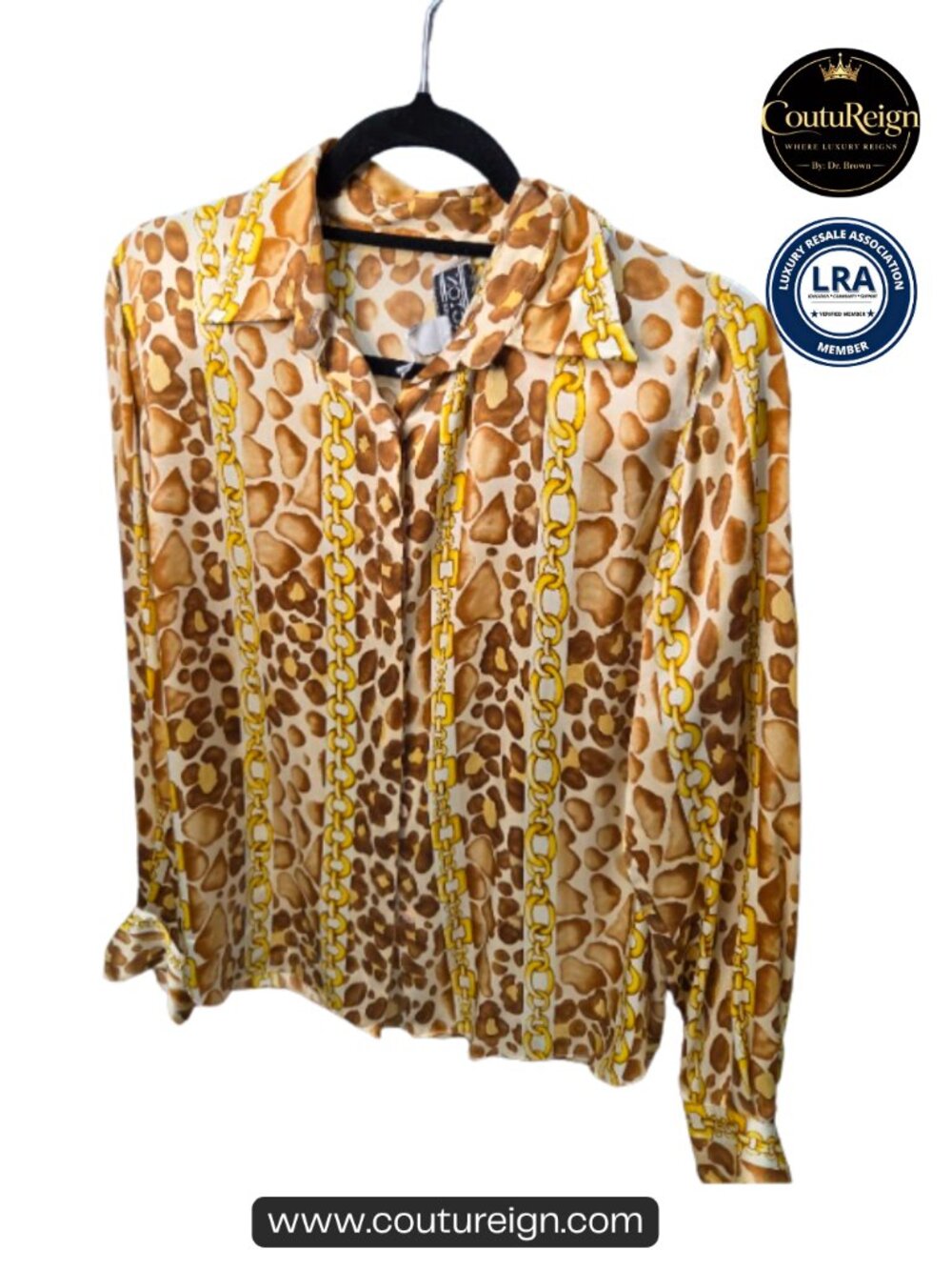 Vintage Gold Chain & Animal Print Silk Blouse